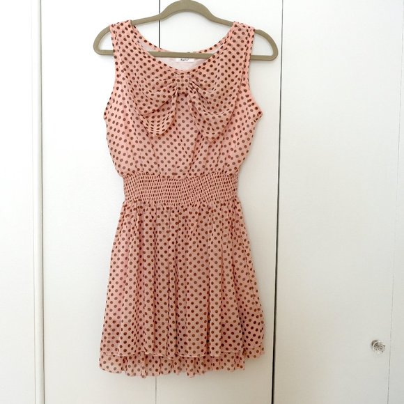 Katie Baby Pink w/ Chocolate Brown Polkadot Dress - Picture 1 of 7